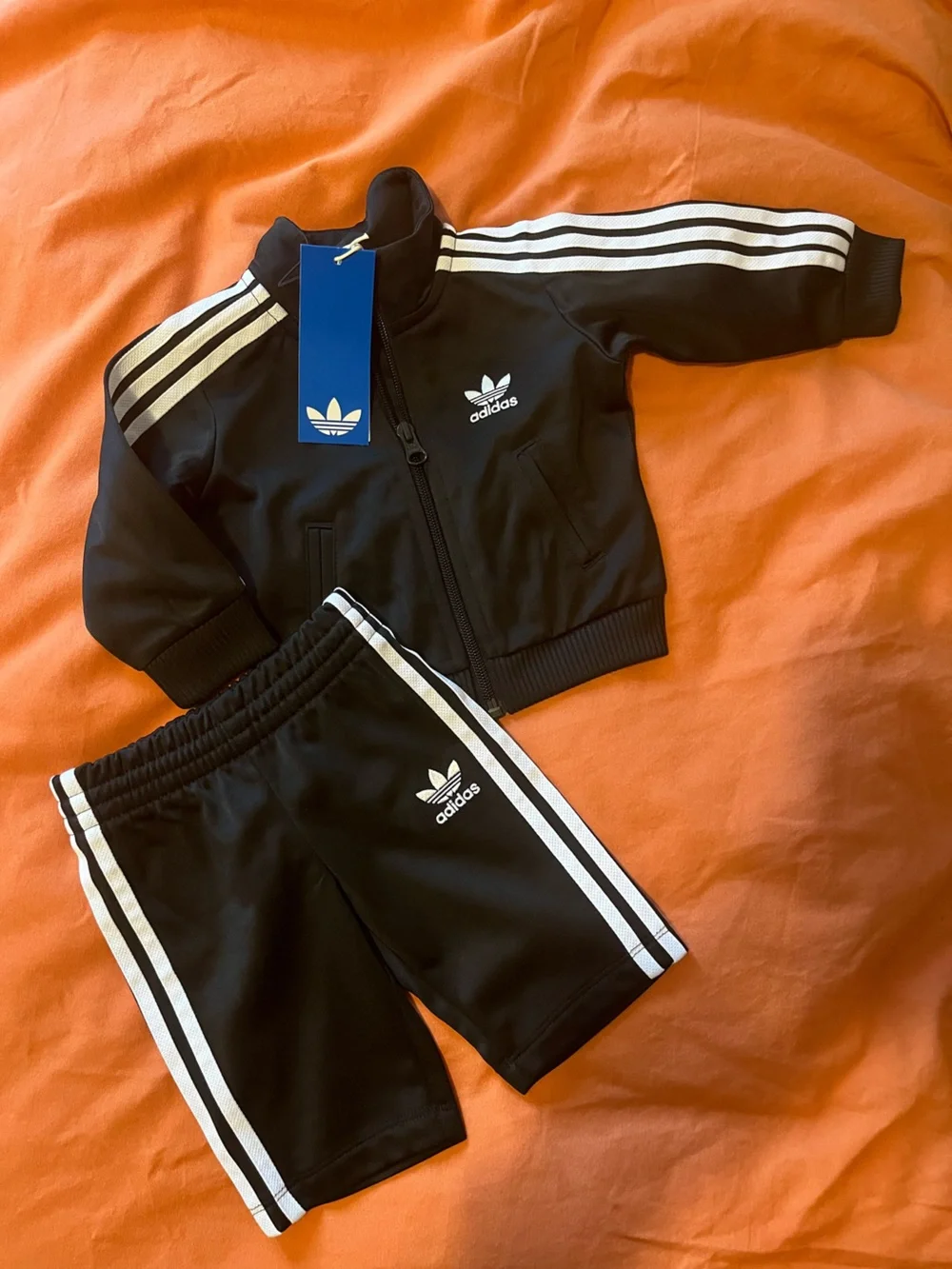 Adidas Kids Black Jacket and pants set with White Stripe Details - Picture 1 of 2
